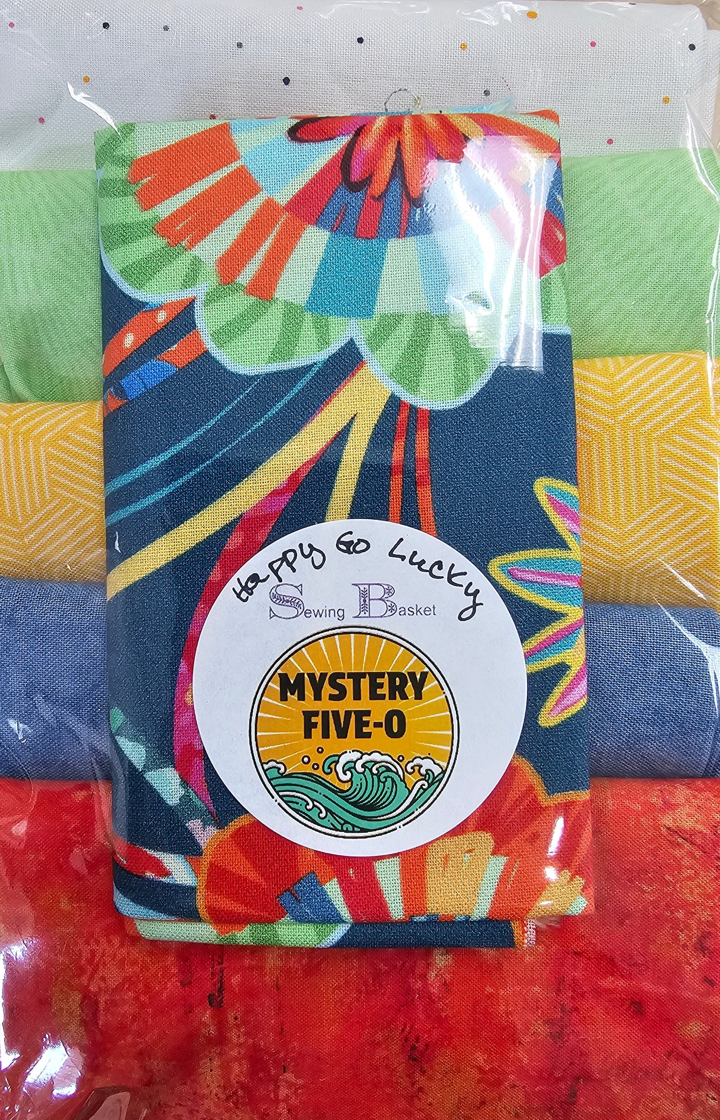 Mystery 50: Happy Go Lucky Fat Quarter Bundle: Bright Colors: green, yellow, blue, orange