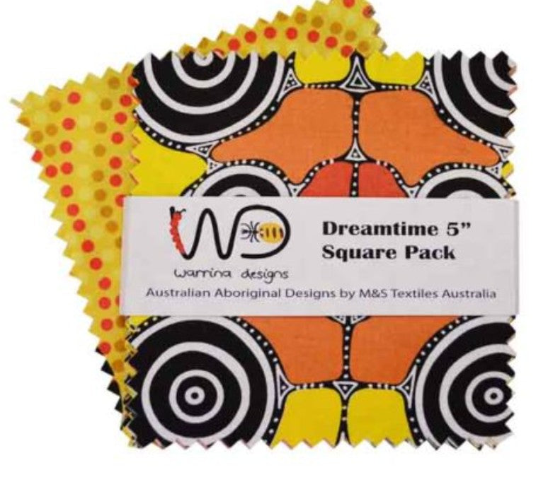 M & S Textiles Australia: Dreamtime Yellow 5" Squares