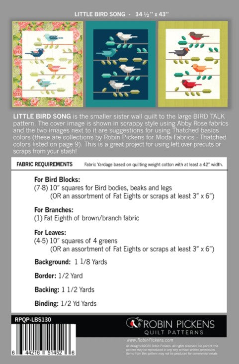 Little Bird Song - small quilt pattern - 34"x43"- makes a great wall hanging!