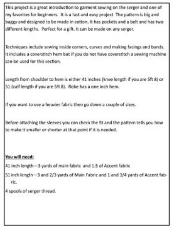 Great Robe Pattern - made on a Serger