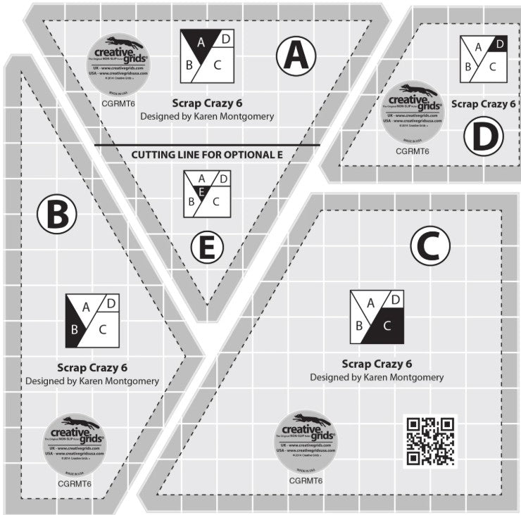 Creative Grids Scrap Crazy 6 Templates Quilt Ruler