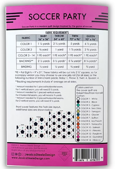 Soccer Party Quilt Pattern - Come in 4 sizes