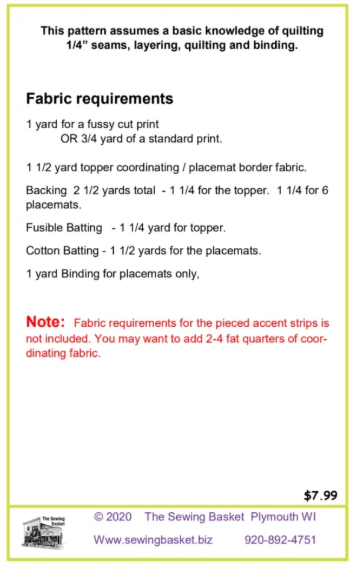 8 Point Star Topper and Place Mats Pattern - downloadable