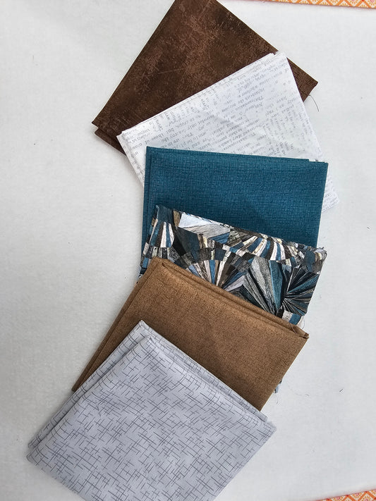 Mystery 50: Happy Go Lucky Fat Quarter Bundle: Brown, Blue, & Turquoise