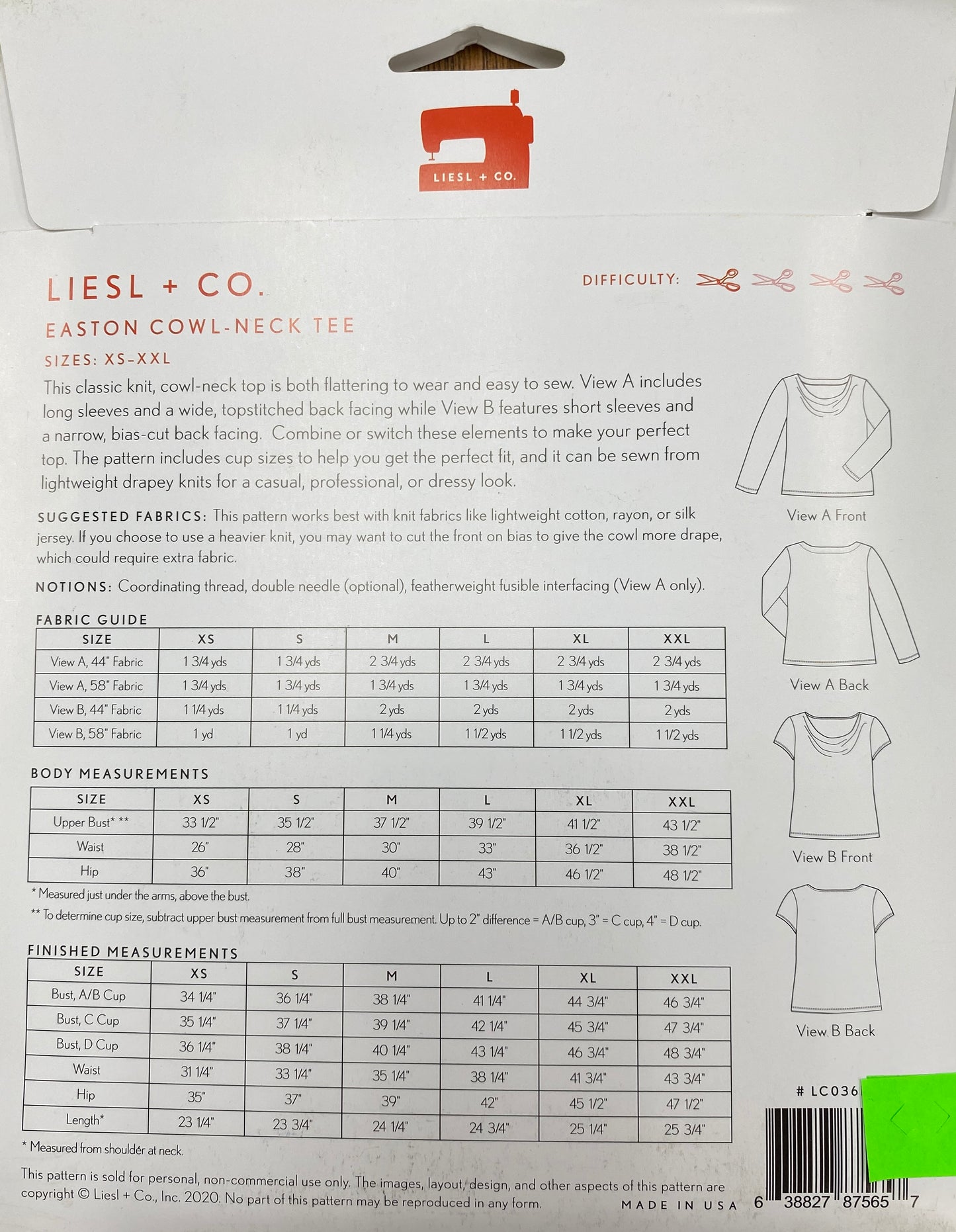 Easton Cowl-Neck Tee Pattern by Liesl + Co, Easy Sew Cowl Neck T Shirt Pattern