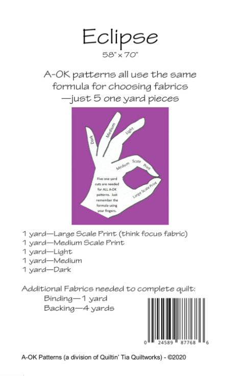 Eclipse Quilt Pattern - uses 5 yards of fabric and finishes to 58"x70"