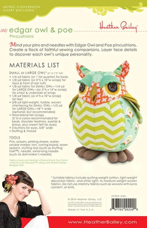 Pincushion Pattern: Edgar Owl & Poe