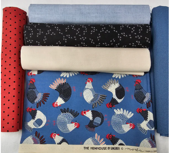 Simply 6 - Half Yard Bundle (Chickens - Blue)