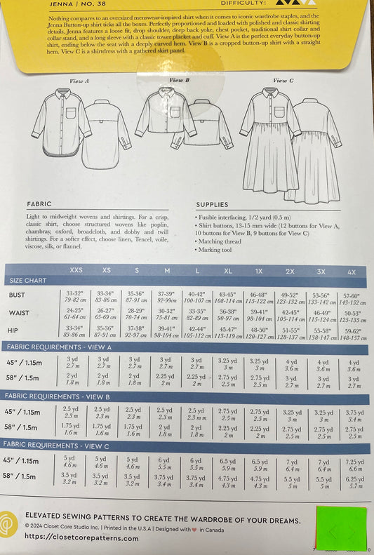 Jenna Button Up Shirt and Dress - Closet Core Patterns