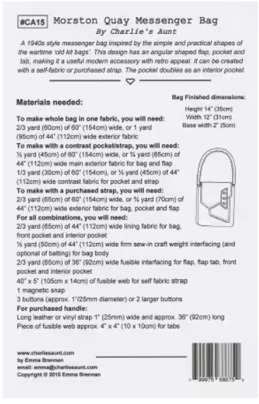 Charlie's Aunt : Morston Quay Messenger Bag Pattern
