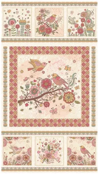 Nature Walk Panel, Rose, Bird Song, 24"x43", fabric panel