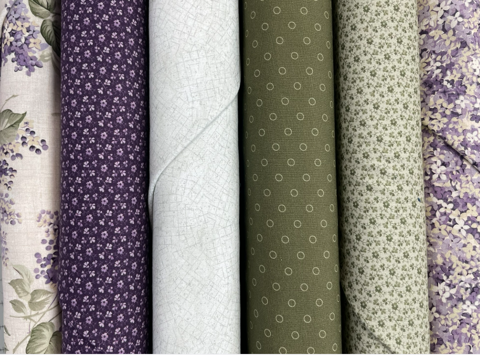 6 Pack - 1/2 yards & FREE pattern  - Purple & Green Paisley