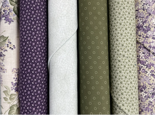 6 Pack - 1/2 yards & FREE pattern  - Purple & Green Paisley