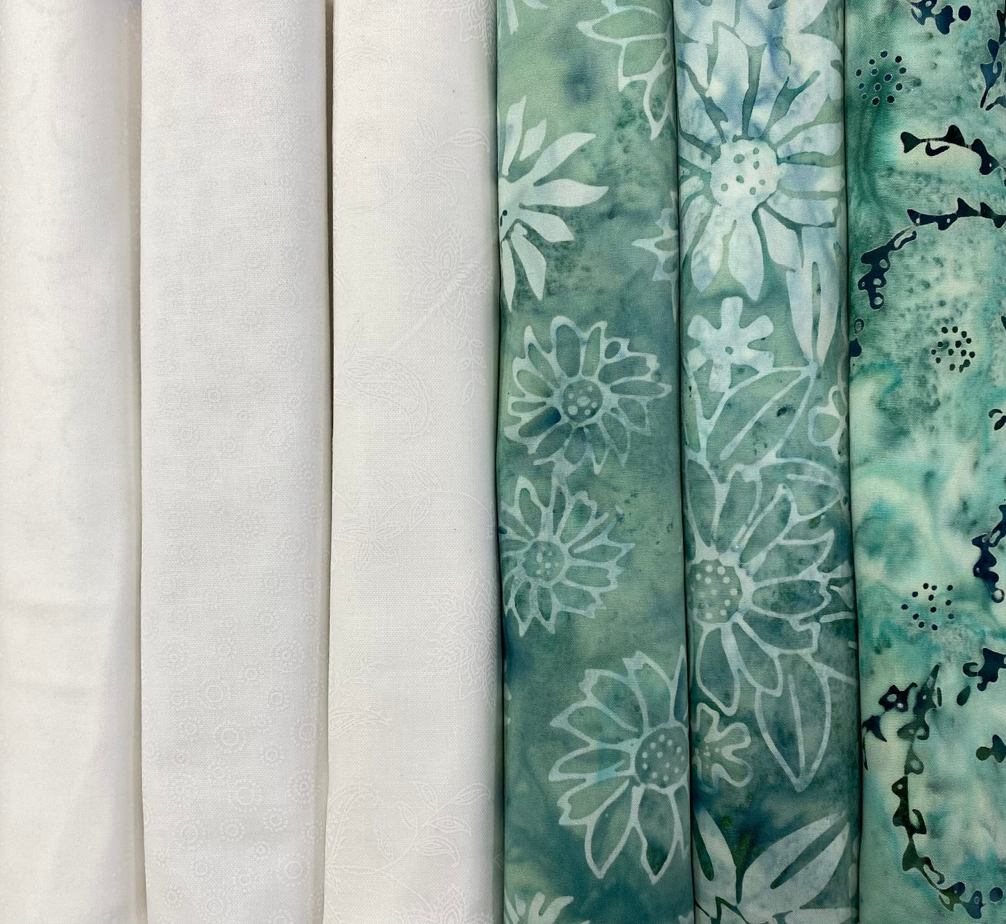 Simply 6 - Half Yard Bundle: Half-n-Half Teal Batik and White
