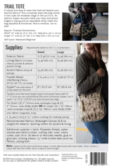 Trail Tote: A Crossbody pattern in 2 Sizes