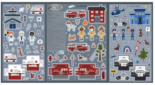 Riley Blake - It Takes A Village Felt Panel, medical, firefighters, police