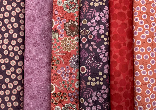 6 Pack - 1/2 yards & FREE pattern  - Jardin D' Automne in peach & purple