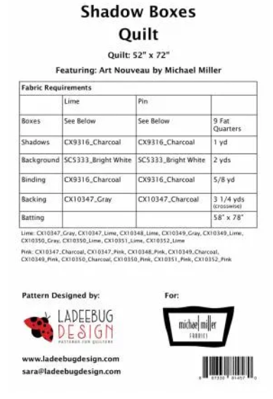 Shadow Box Quilt Pattern - 52"x72"