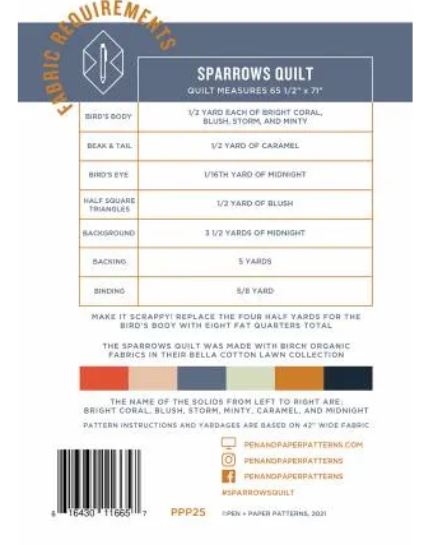 Sparrows quilt pattern - finishes 65" X 71"