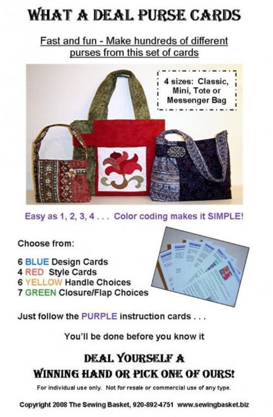 Pattern - What a Deal Purse Cards - Our Original - Hundreds of purse combinations